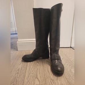 Bottega Veneta black intrecciato weave leather boots size 39